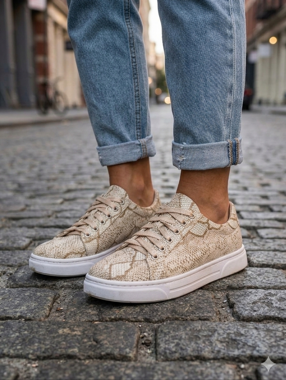 NIB Two Pretty Women's Handcrafted Snakeskin Print Leather Sneakers - Pink/White